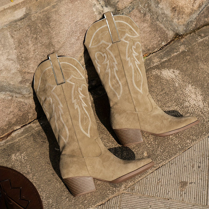 Women's Wide-Calf Western Embroidered Knee-High Boots