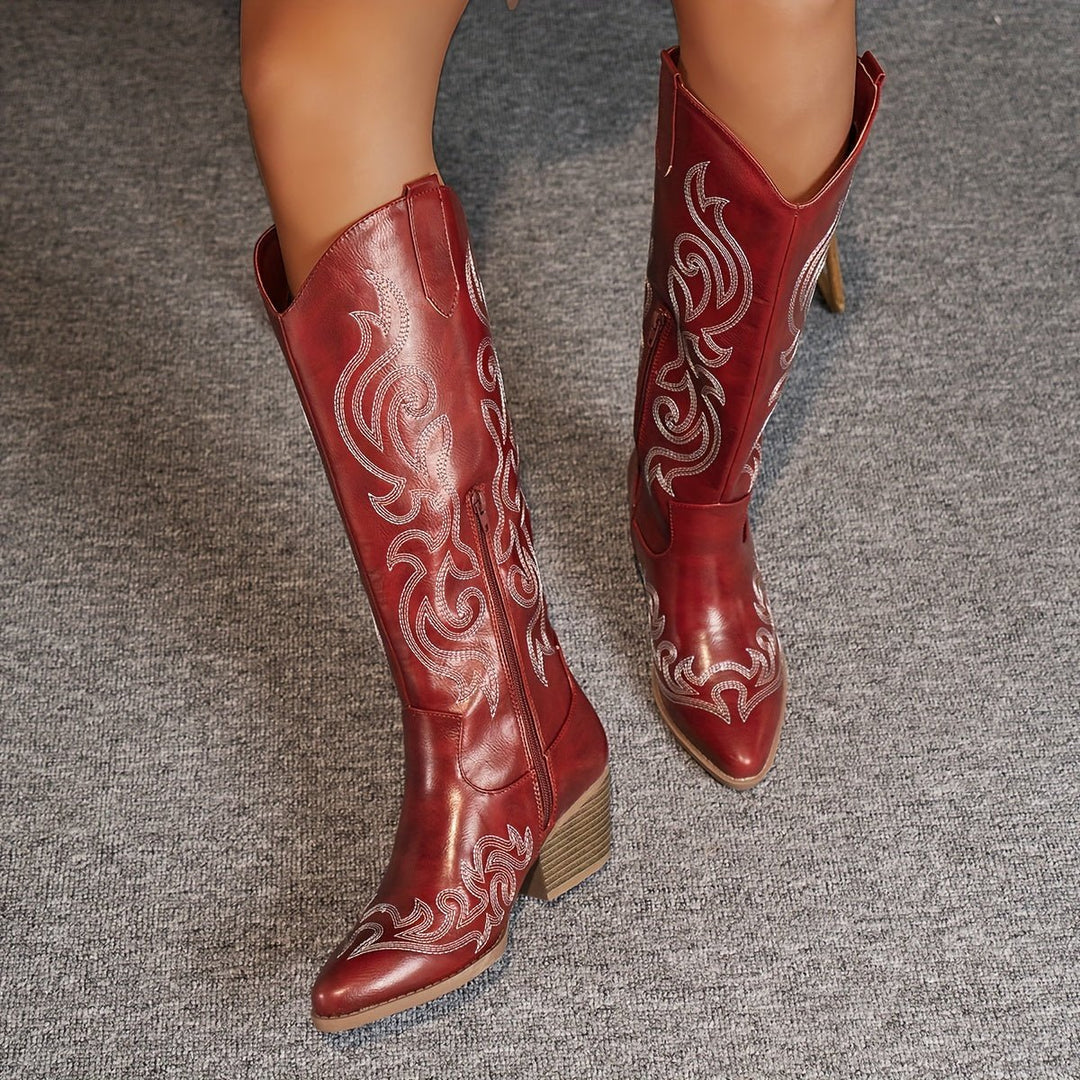 Women's Wide-Calf Western Embroidered Knee-High Boots