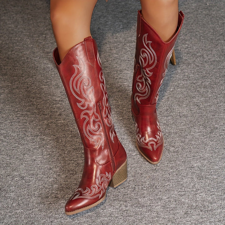 Women's Wide-Calf Western Embroidered Knee-High Boots