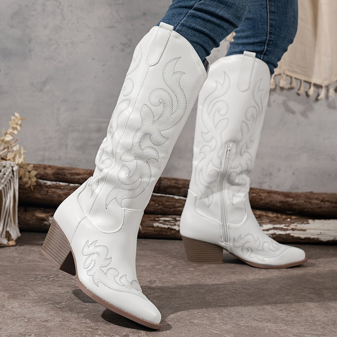 Women's Wide-Calf Western Embroidered Knee-High Boots