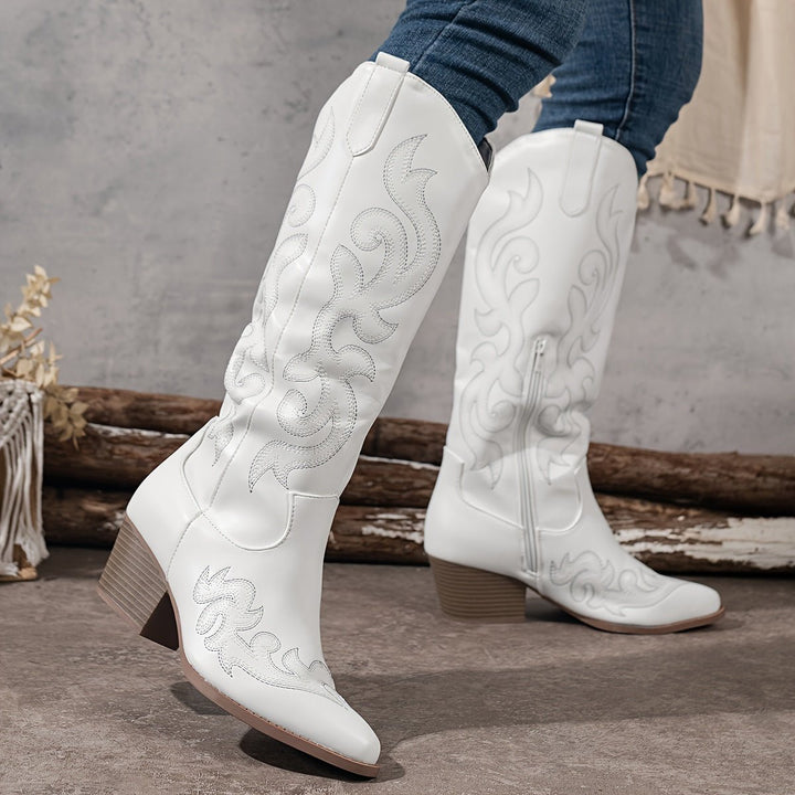 Women's Wide-Calf Western Embroidered Knee-High Boots