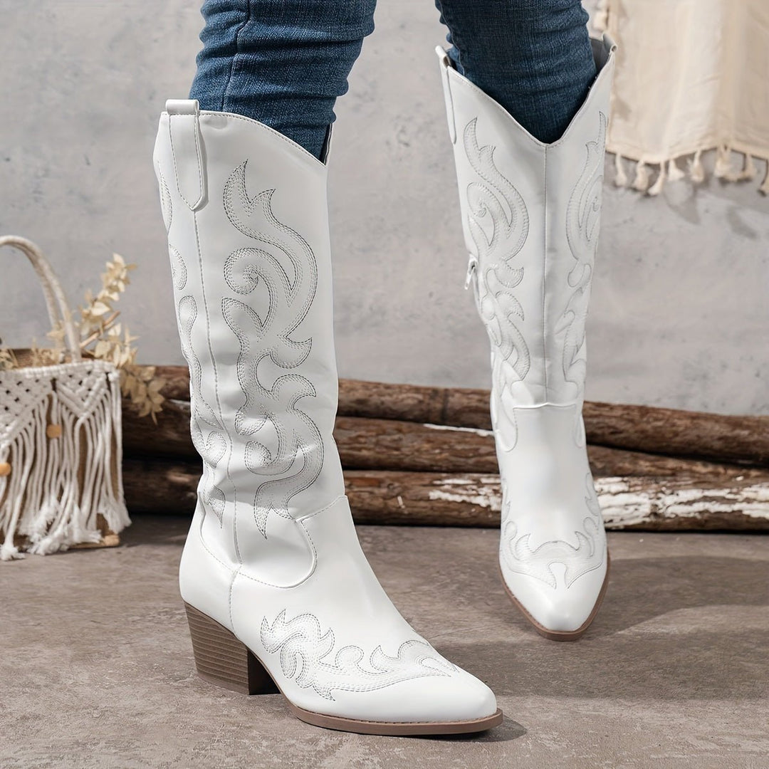 Women's Wide-Calf Western Embroidered Knee-High Boots
