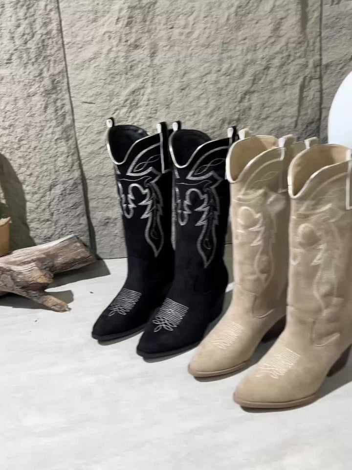 Women's Wide-Calf Western Embroidered Knee-High Boots