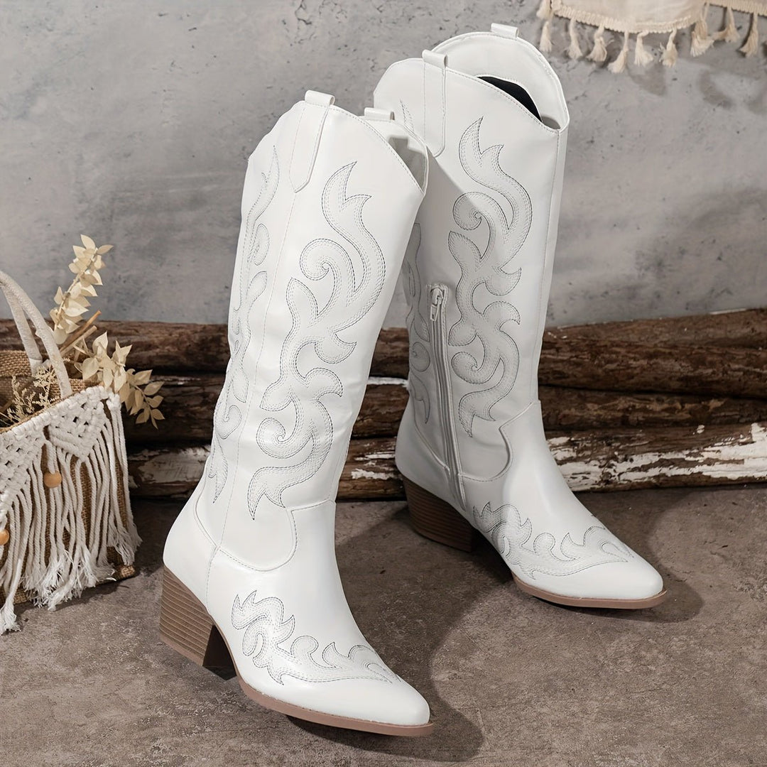 Women's Wide-Calf Western Embroidered Knee-High Boots