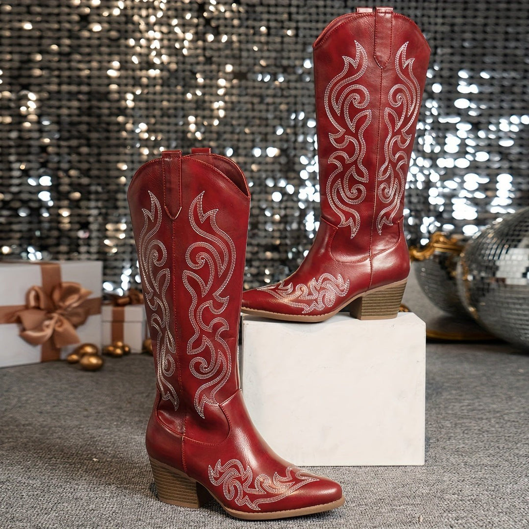 Women's Wide-Calf Western Embroidered Knee-High Boots