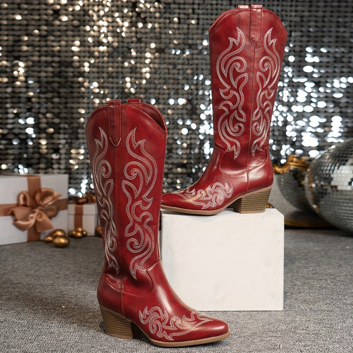 Women's Wide-Calf Western Embroidered Knee-High Boots
