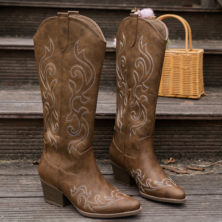 Women's Wide-Calf Western Embroidered Knee-High Boots