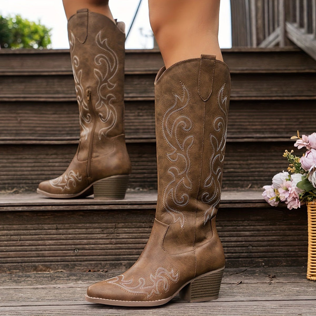 Women's Wide-Calf Western Embroidered Knee-High Boots
