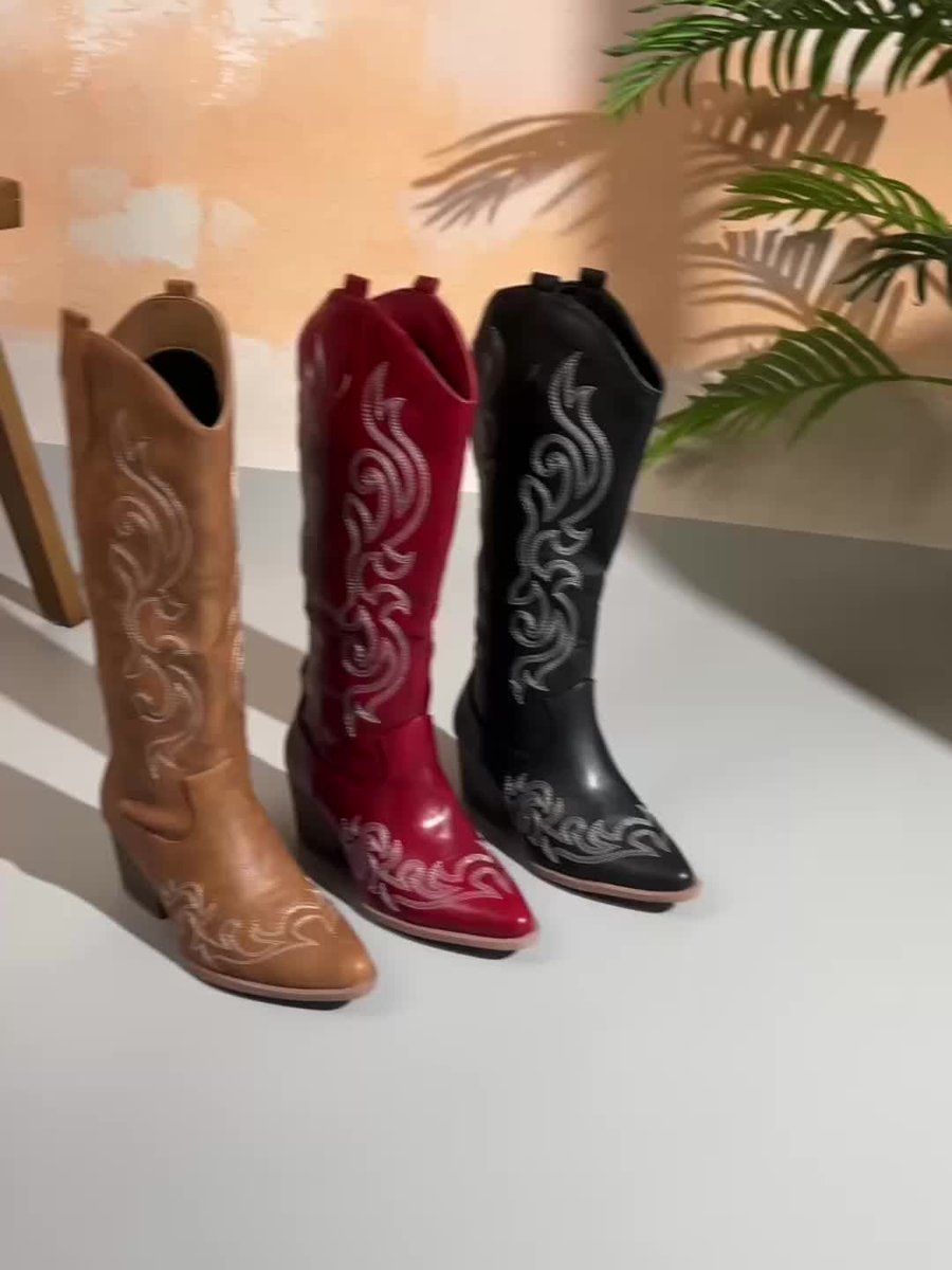 Women's Wide-Calf Western Embroidered Knee-High Boots
