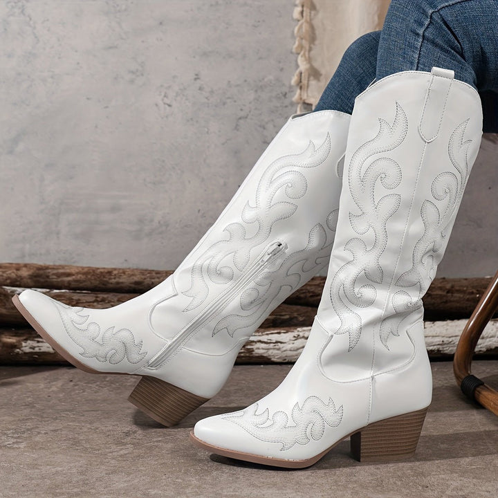Women's Wide-Calf Western Embroidered Knee-High Boots