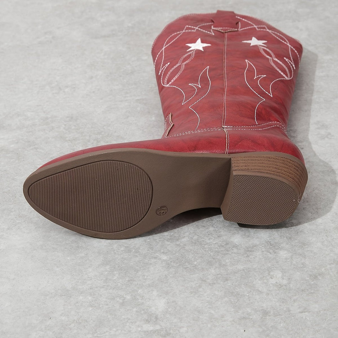 Women's Wide-Calf Western Star-Embroidered Knee-High Boots