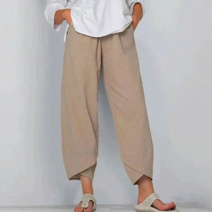 Women's Wide-Leg Cropped Linen-Look Casual Trousers