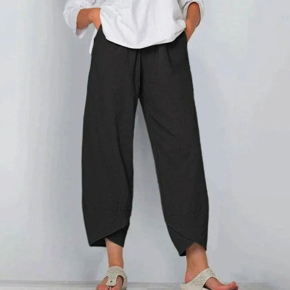 Women's Wide-Leg Cropped Linen-Look Casual Trousers