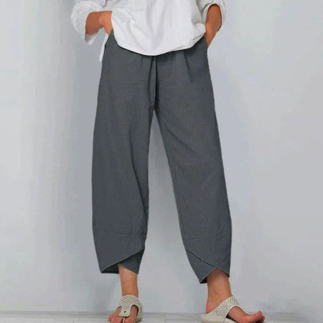 Women's Wide-Leg Cropped Linen-Look Casual Trousers