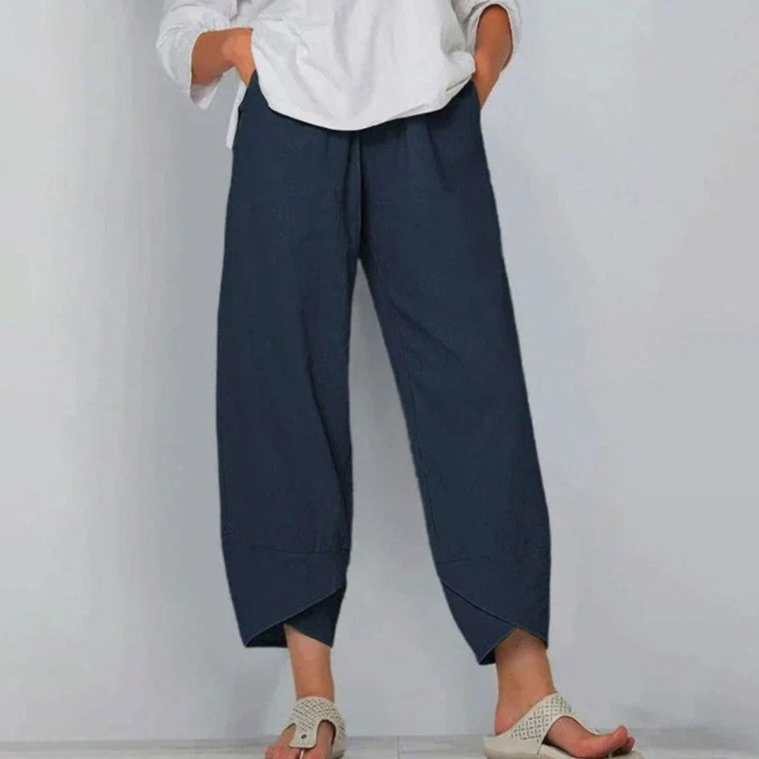 Women's Wide-Leg Cropped Linen-Look Casual Trousers