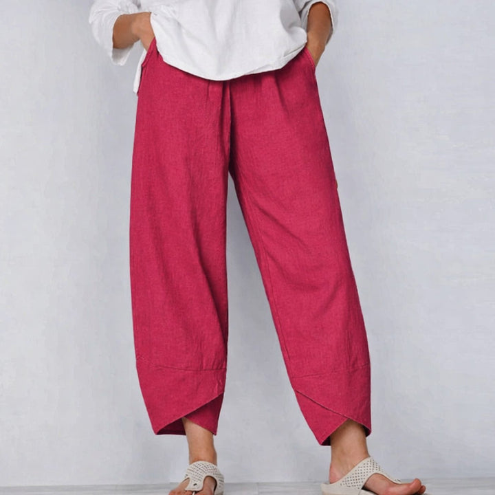 Women's Wide-Leg Cropped Linen-Look Casual Trousers