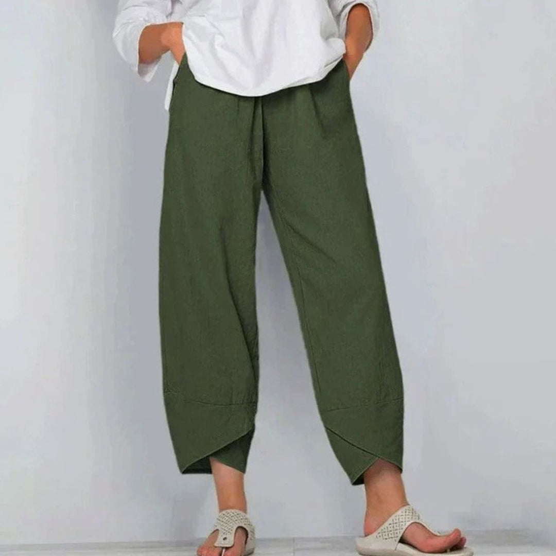 Women's Wide-Leg Cropped Linen-Look Casual Trousers