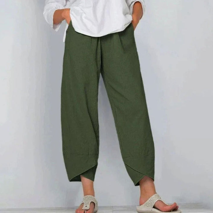 Women's Wide-Leg Cropped Linen-Look Casual Trousers