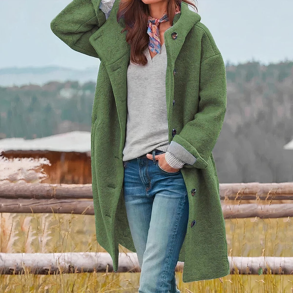 Womens Wool Blend Hooded Elegant Coat - Green