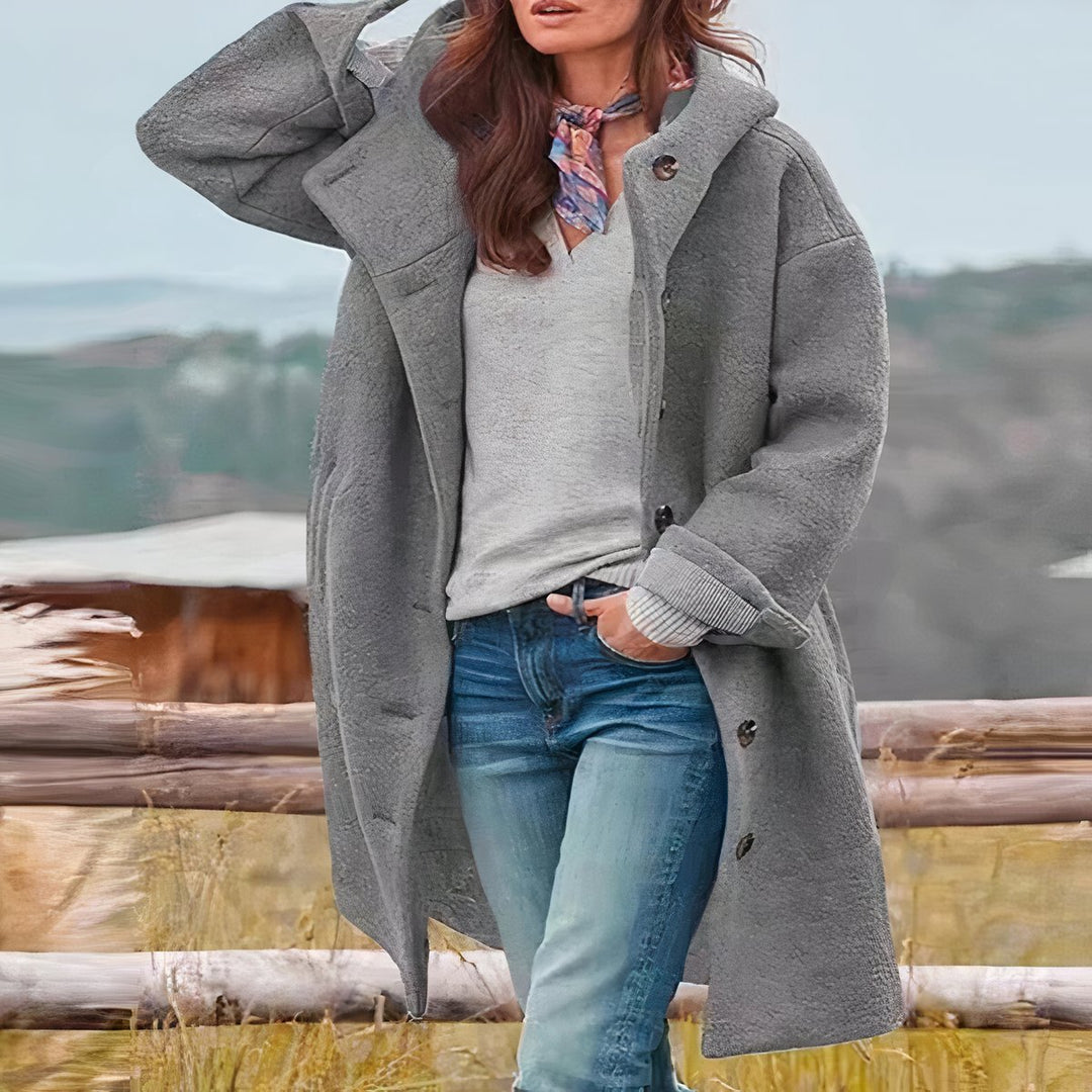 Womens Wool Blend Hooded Elegant Coat - Grey