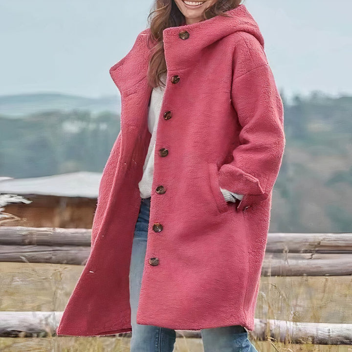 Womens Wool Blend Hooded Elegant Coat - Pink