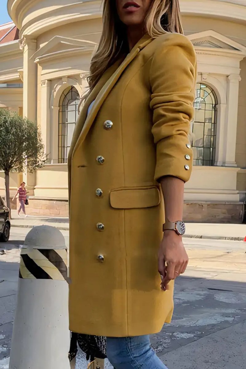 Womens Wool Coat Double-Breasted Long Blazer Overcoat