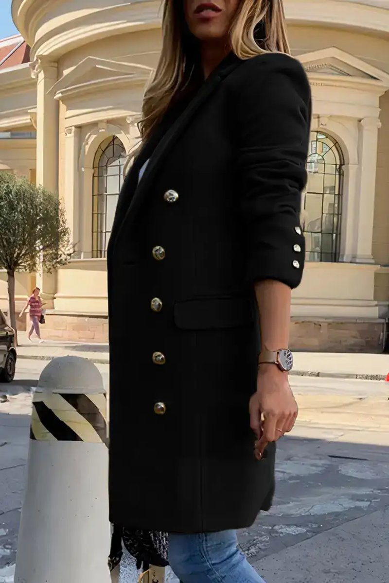 Womens Wool Coat Double-Breasted Long Blazer Overcoat
