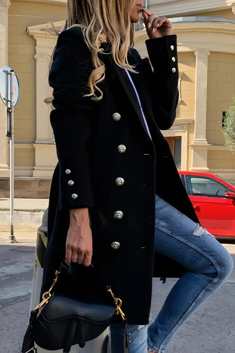 Womens Wool Coat Double-Breasted Long Blazer Overcoat
