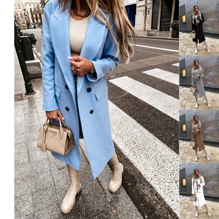 Womens Wool Coat Double-Breasted Long Line Tailored Overcoat
