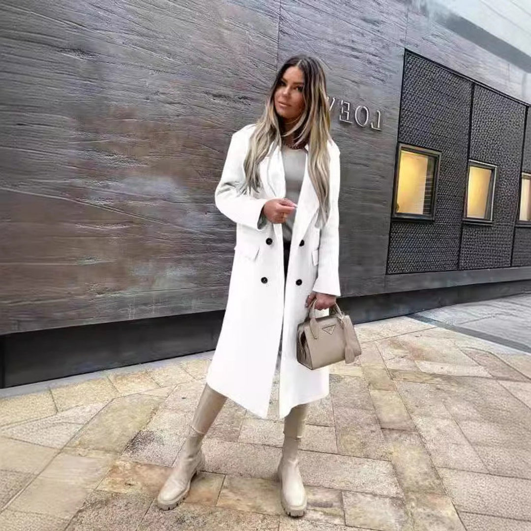 Womens Wool Coat Double-Breasted Long Line Tailored Overcoat