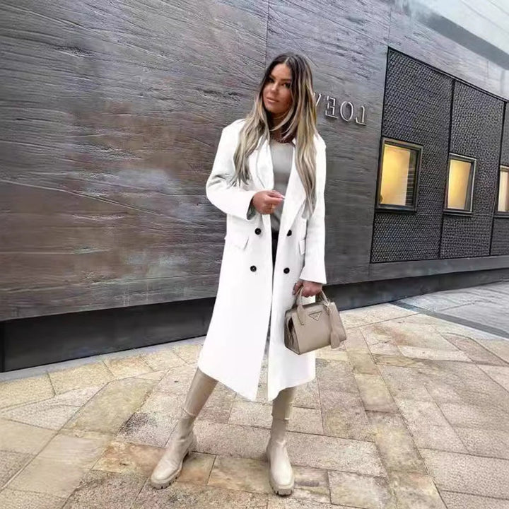 Womens Wool Coat Double-Breasted Long Line Tailored Overcoat