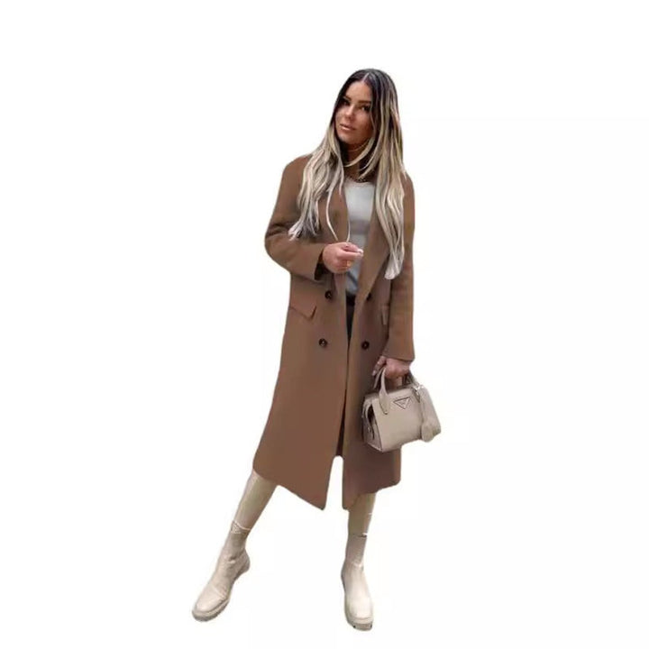 Womens Wool Coat Double-Breasted Long Line Tailored Overcoat