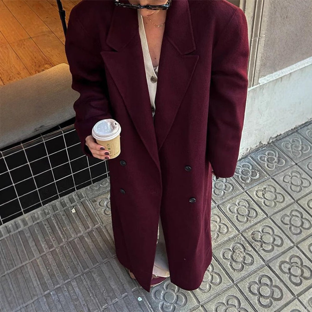 Womens Wool Coat Double-Breasted Long Oversized Blazer
