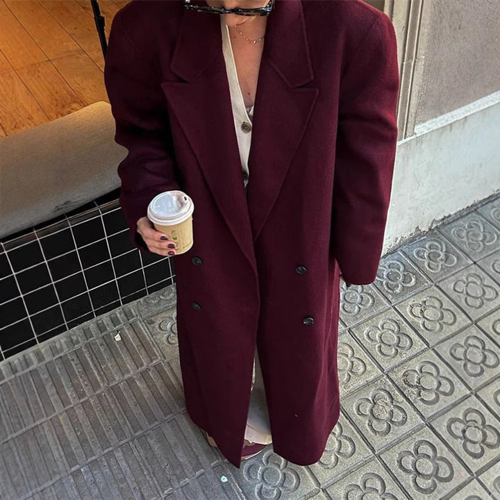 Womens Wool Coat Double-Breasted Long Oversized Blazer