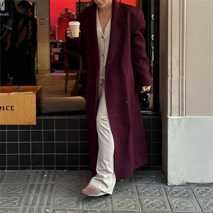 Womens Wool Coat Double-Breasted Long Oversized Blazer