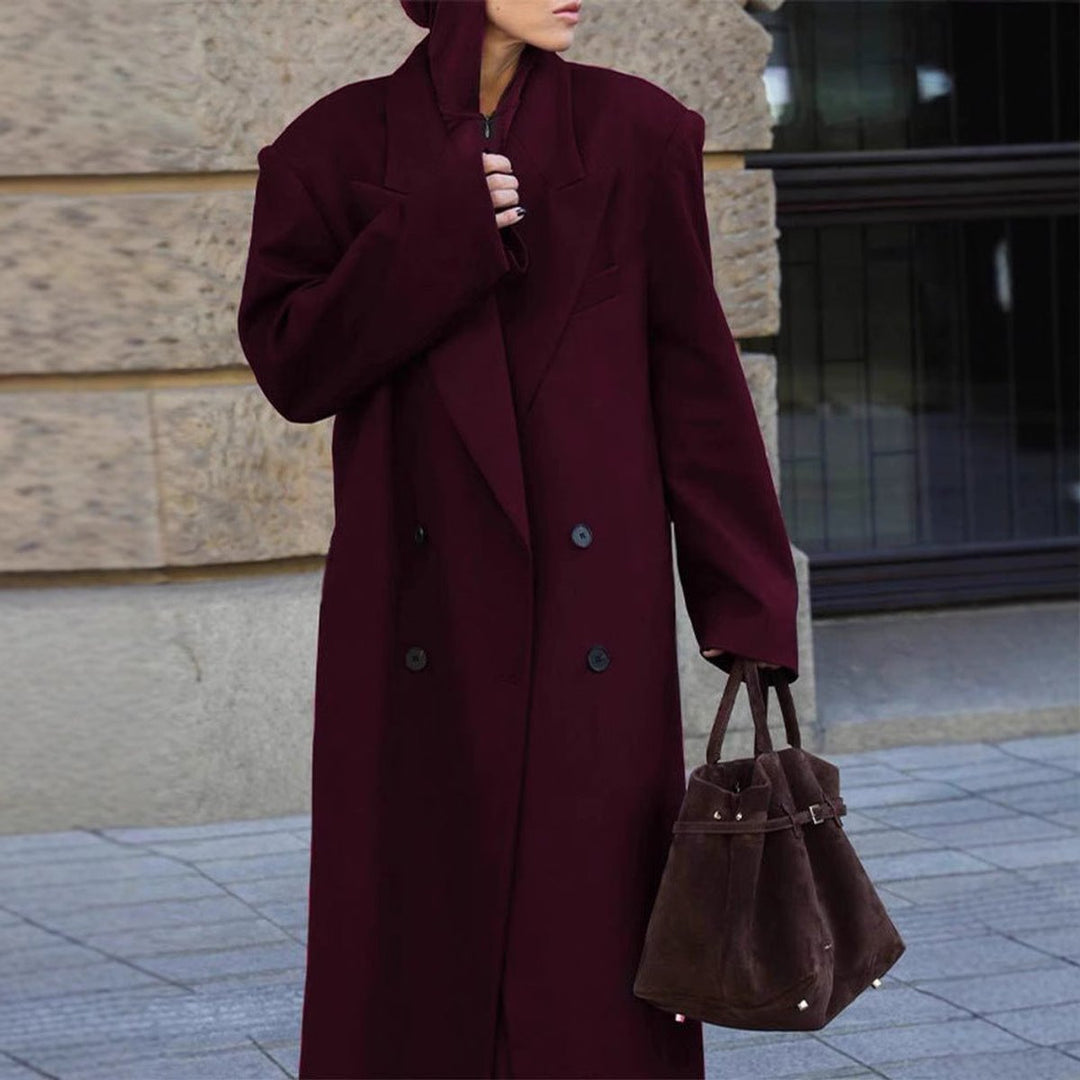 Womens Wool Coat Double-Breasted Long Oversized Blazer
