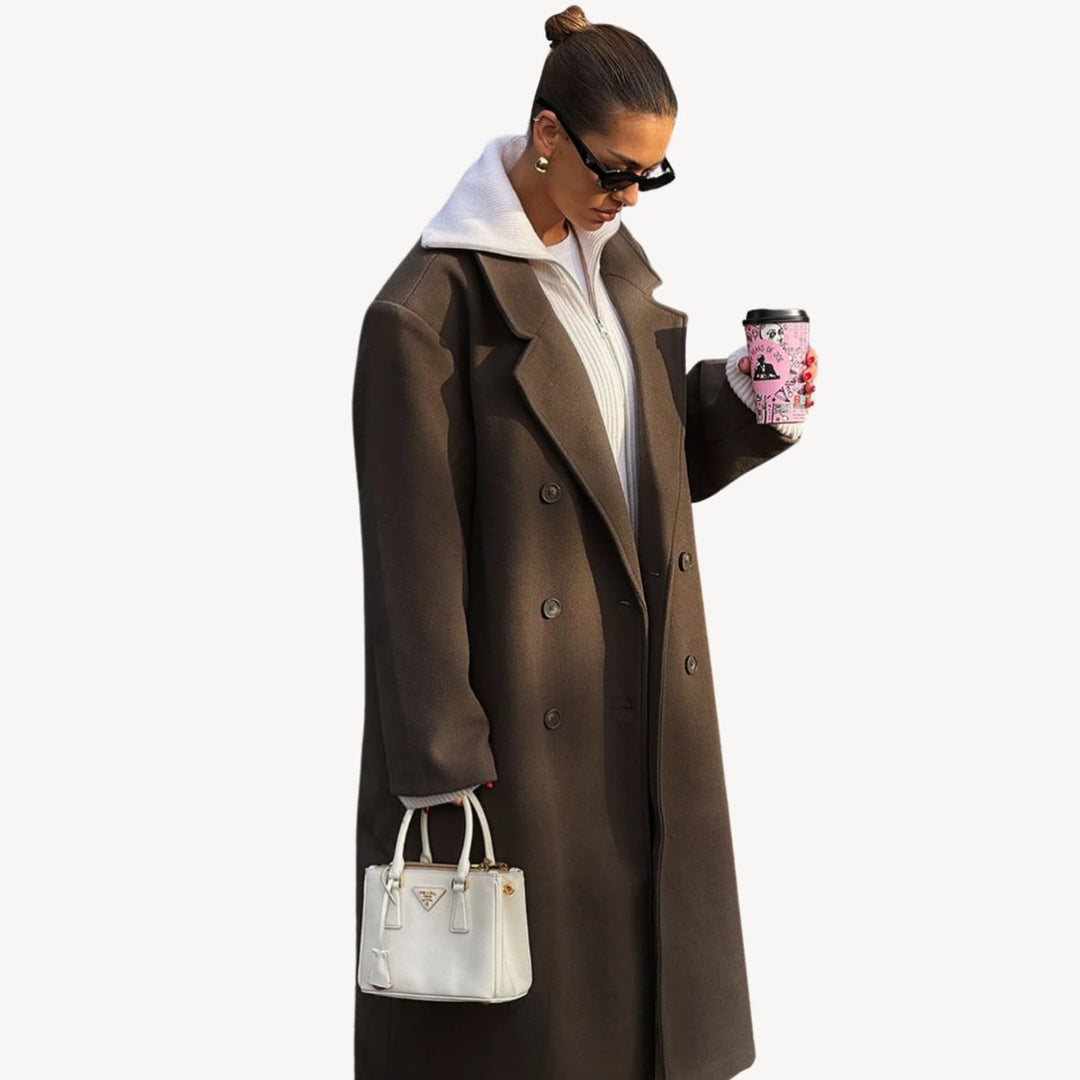 Womens Wool Coat Double-Breasted Long Oversized Tailored Outerwear