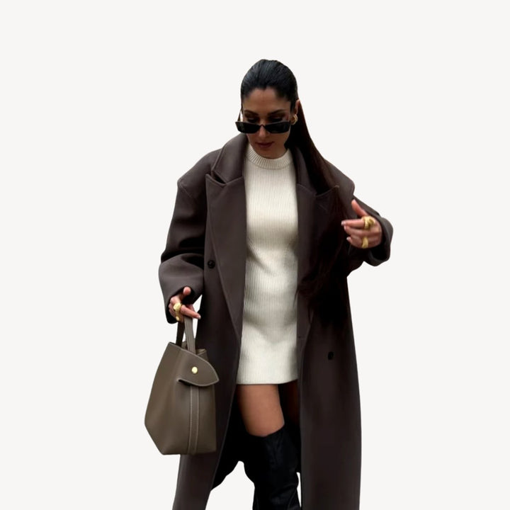 Womens Wool Coat Double-Breasted Long Oversized Tailored Outerwear