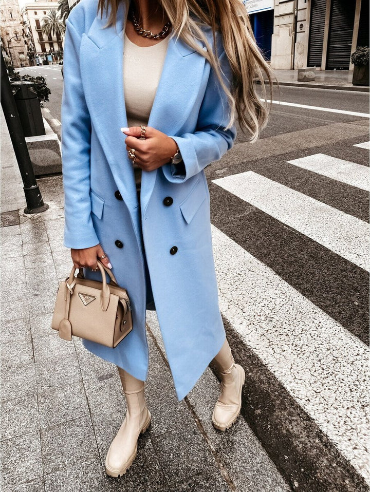 Womens Wool Coat Double-Breasted Longline Oversized Blazer Coat