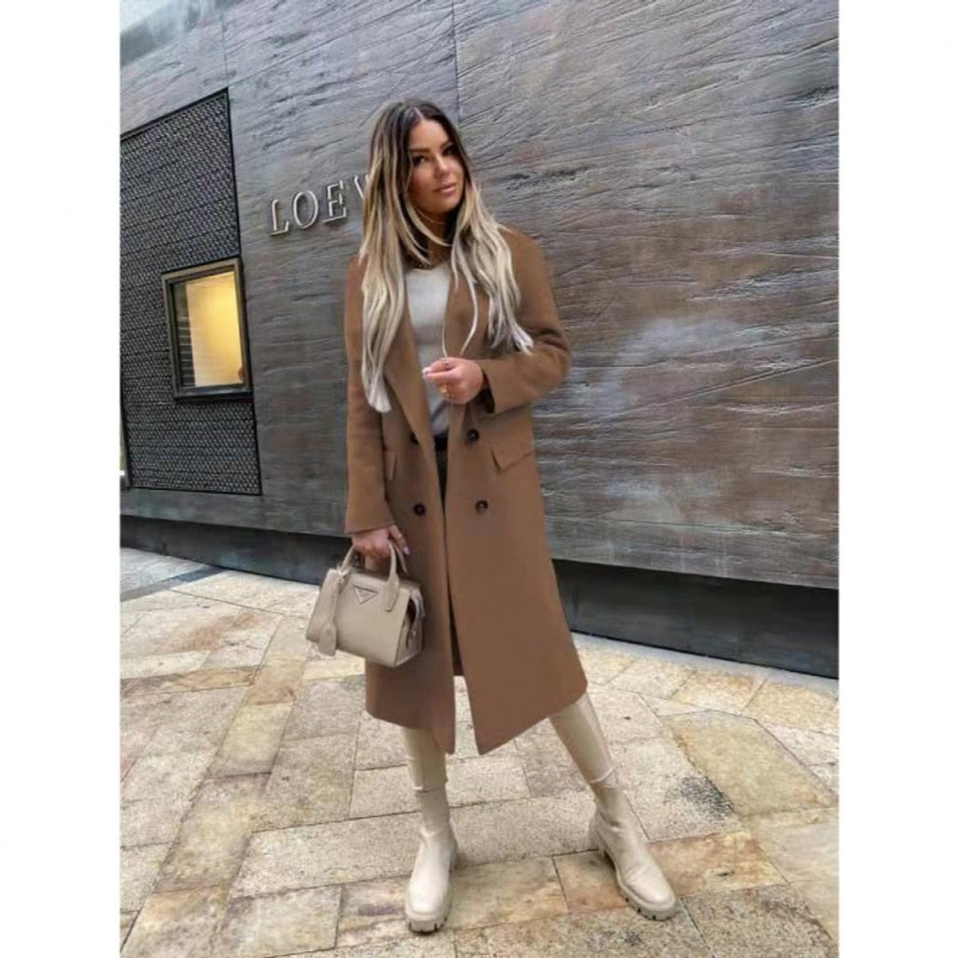Womens Wool Coat Double-Breasted Longline Oversized Blazer Coat
