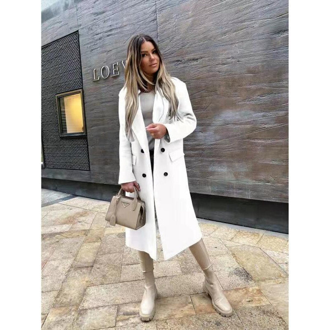 Womens Wool Coat Double-Breasted Longline Oversized Blazer Coat