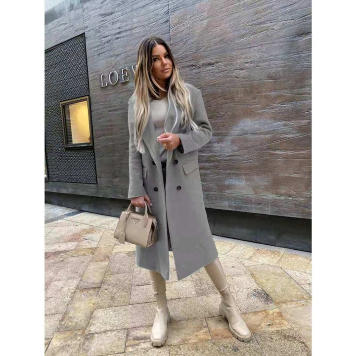 Womens Wool Coat Double-Breasted Longline Oversized Blazer Coat