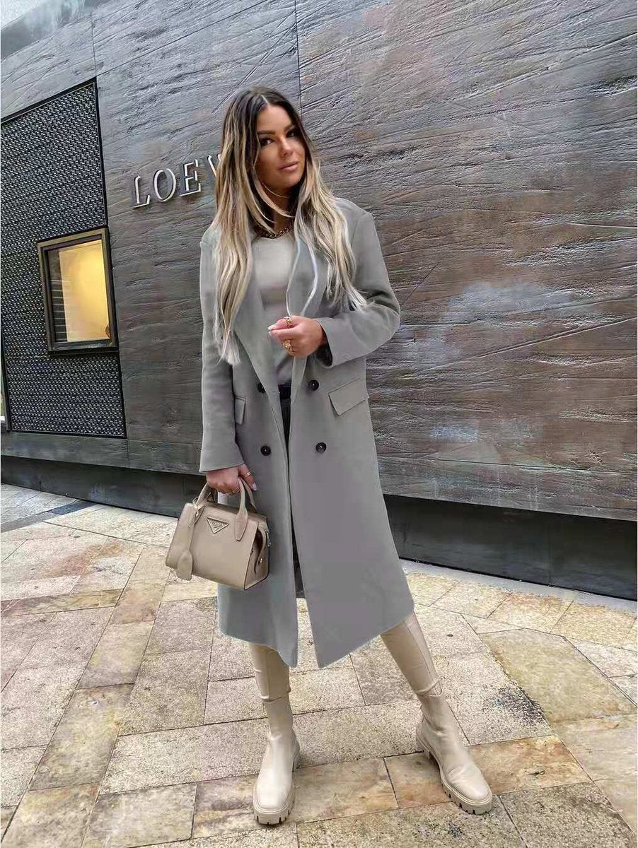 Womens Wool Coat Double-Breasted Longline Oversized Blazer Coat