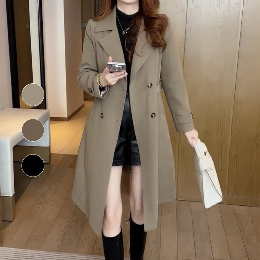 Womens Wool Coat Double-Breasted Longline Trench Coat