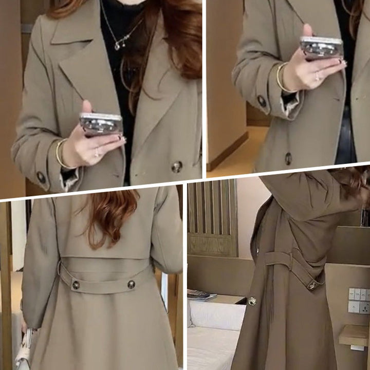 Womens Wool Coat Double-Breasted Longline Trench Coat