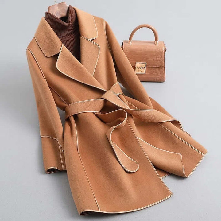 Womens Wool Coat Long Belted Winter Wrap Outerwear - Golden Camel
