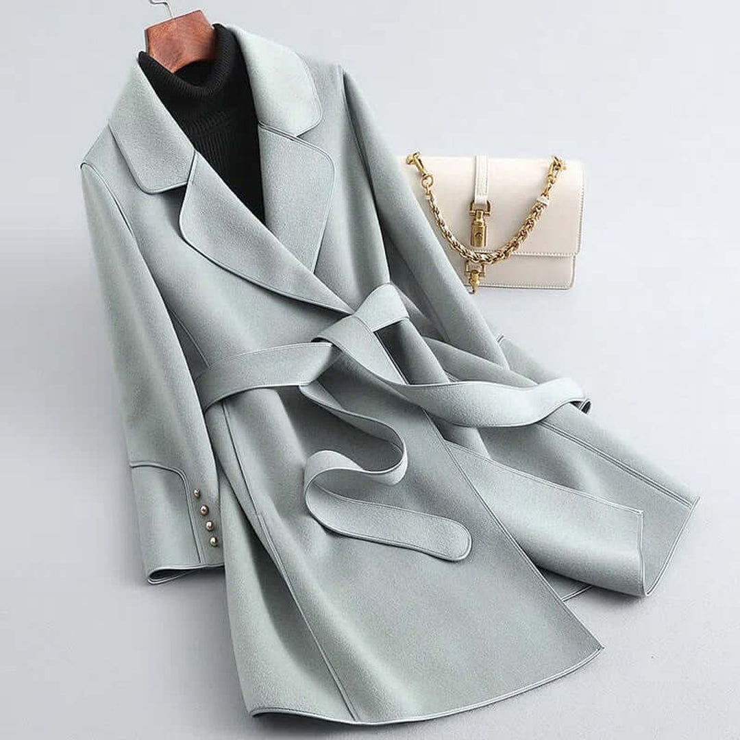 Womens Wool Coat Long Belted Winter Wrap Outerwear - Green