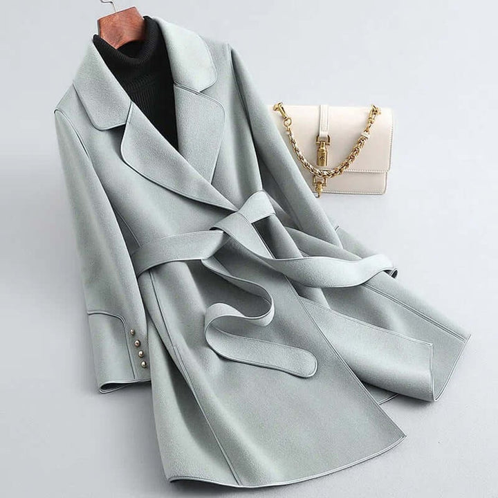 Womens Wool Coat Long Belted Winter Wrap Outerwear - Green