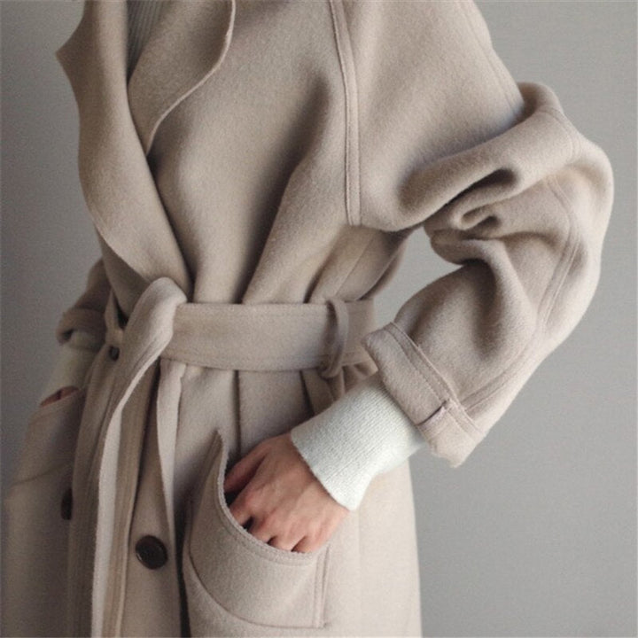 Womens Wool Coat Long Belted Wrap Oversized Winter Overcoat