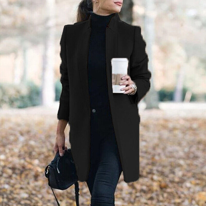 Womens Wool Coat Open Front Long Line Blazer Jacket - Black